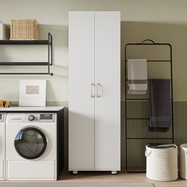 75" Tall Garage Storage Cabinet with Adjustable Shelves, White Freestanding Cabinet for Garage, Laundry Room, Pantry, Kitchen, Pantry, or Workshop