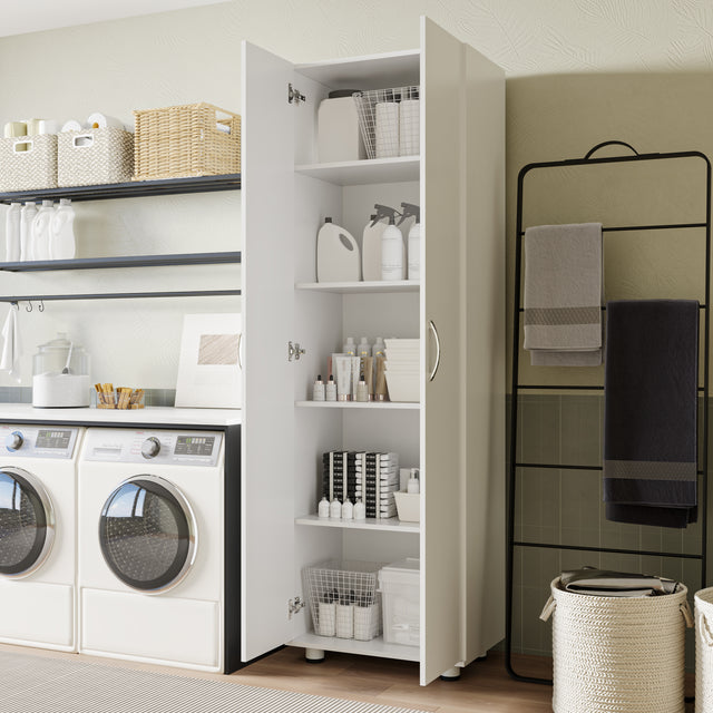 75" Tall Garage Storage Cabinet with Adjustable Shelves, White Freestanding Cabinet for Garage, Laundry Room, Pantry, Kitchen, Pantry, or Workshop