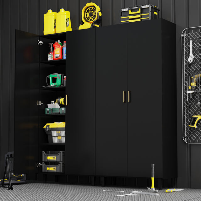 75" H Asymmetrical Storage Cabinet with Adjustable Shelves and Utility Compartment