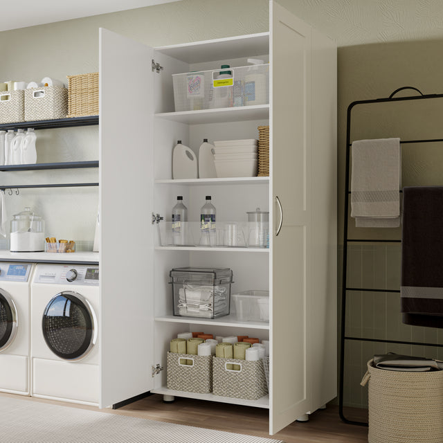 75" Tall Garage Storage Cabinet with 3 Adjustable Shelves, Freestanding Tall Utility Cabinet with Doors for Garage, Laundry Room, Pantry, or Office