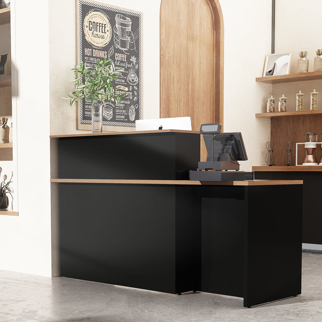 ALFA Rectangle Wood Reception Desk with Multi-Layer Storage Compartments — Modern Front Counter for Office, Salon, Hotel, or Retail Space