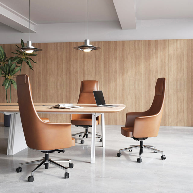 ALFA Ergonomic Executive High-end Leather Office Chair, Headrest Height Adjustable, Blue/Amber