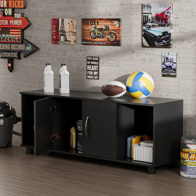 2-Door Storage TV Stand with Open Cubbies for Living Roomor Bedroom | Shoe Organizer Bench for Entryway