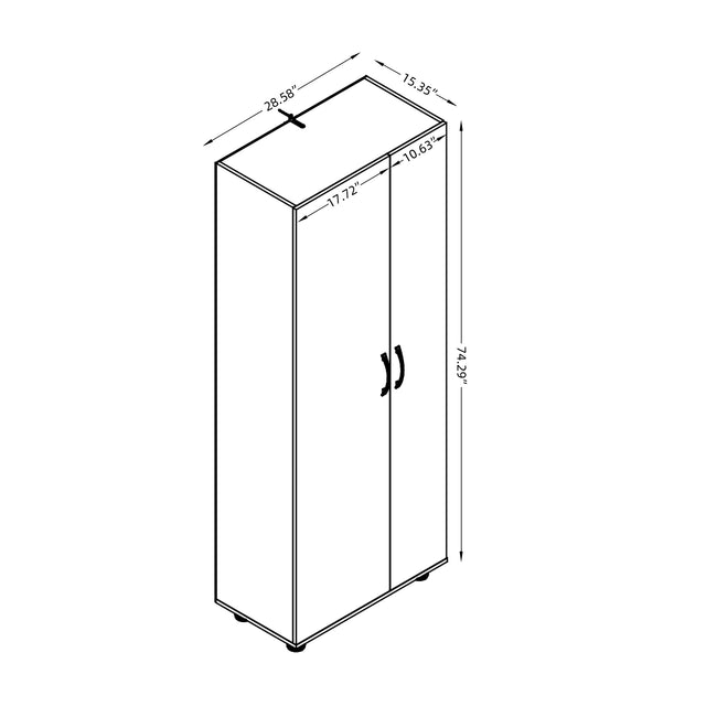 75" H Asymmetrical Storage Cabinet with Adjustable Shelves and Utility Compartment