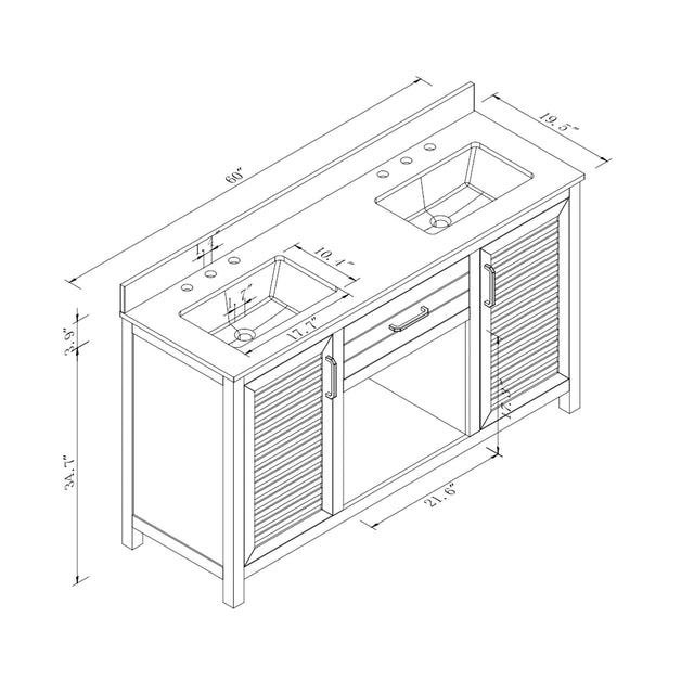 60-Inch Double Sink Bathroom Vanity, Fully Assembled, with Quartz Countertop & cUPC Ceramic Sinks | Wood Grain Finish Vanity Cabinet for Family Bathrooms