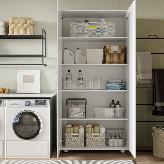 75" Tall Garage Storage Cabinet with 3 Adjustable Shelves, Freestanding Tall Utility Cabinet with Doors for Garage, Laundry Room, Pantry, or Office