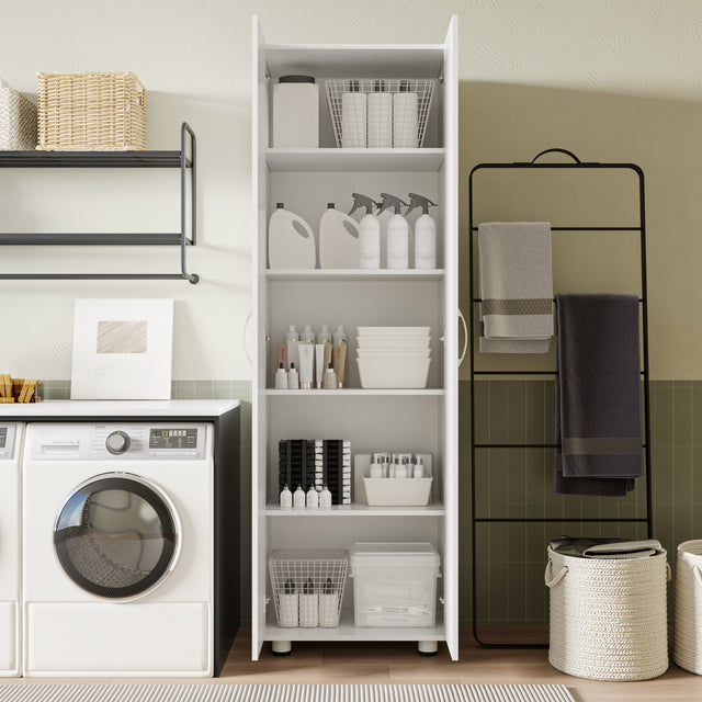 75" Tall Garage Storage Cabinet with Adjustable Shelves, White Freestanding Cabinet for Garage, Laundry Room, Pantry, Kitchen, Pantry, or Workshop
