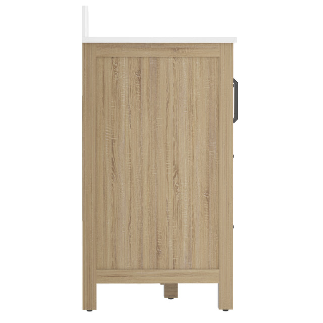 48"W Freestanding Brown Single Bathroom Vanity With Quartz Countertop And Louvered Doors, Pre-Assembled