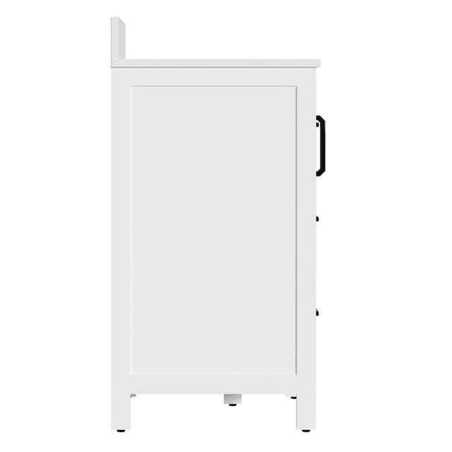 42"W Freestanding Single Bathroom Vanity With White Quartz Countertop And Louvered Doors, Pre-Assembled