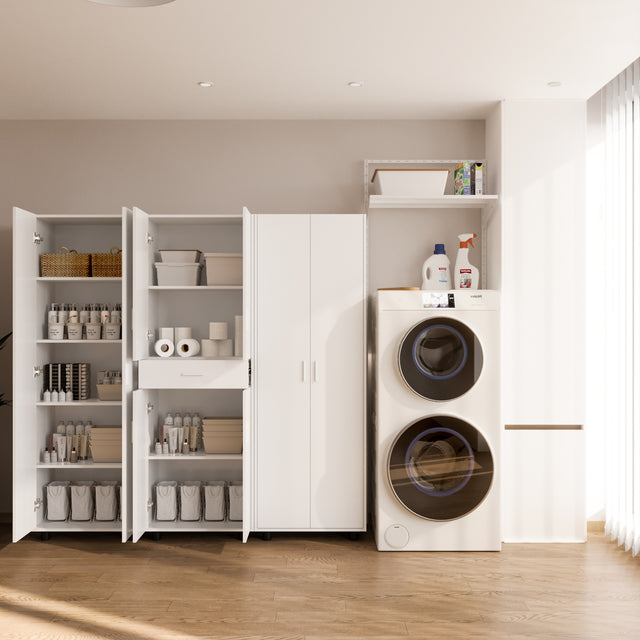 70" 3-Piece Storage Cabinet Set with 10 Shelves, Large Wooden Pantry Cupboard for Home Office & Utility Room – Also Suitable for Garage