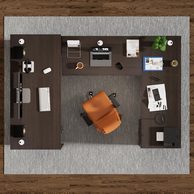 U-Shaped Adjustable Height Executive Standing Desk with Electric Dual Motor Lift, 3-Drawer Locking Pedestal, and Reversible Bridge