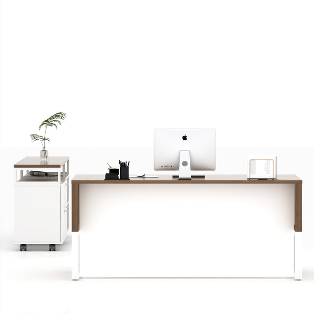 67" Wide L-Shaped Executive Desk With Mobile Filing Storage Cabinet And Bookcase