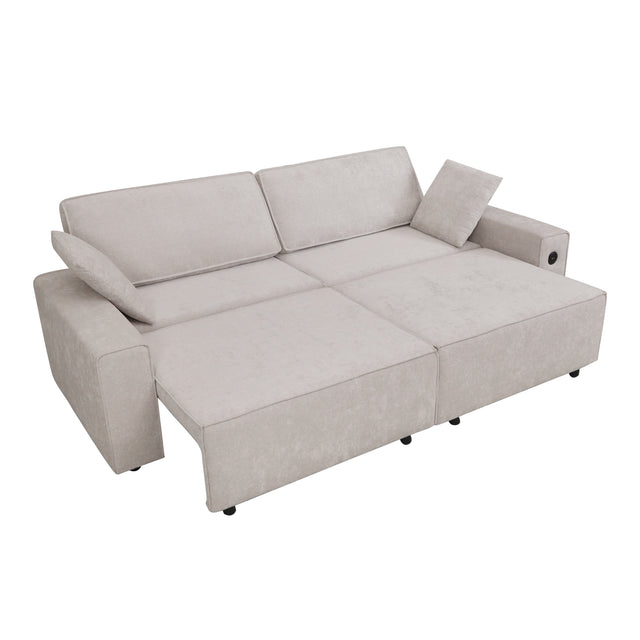 94" 3-in-1 Pull-Out Sleeper Sofa Bed for Living Room, Chenille Beige