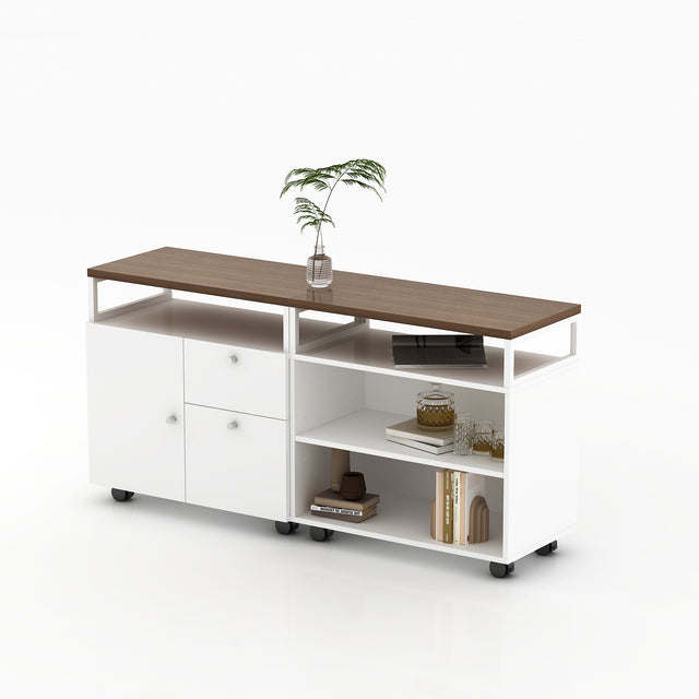 67" Wide L-Shaped Executive Desk With Mobile Filing Storage Cabinet And Bookcase
