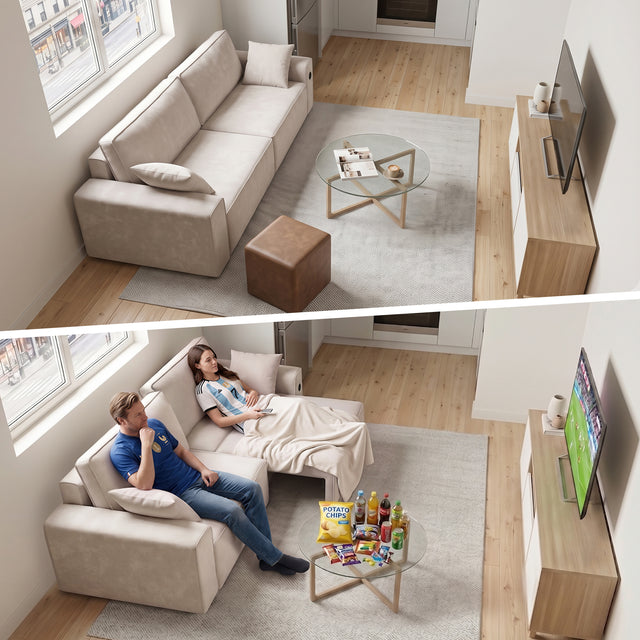 94" 3-in-1 Pull-Out Sleeper Sofa Bed for Living Room, Chenille Beige