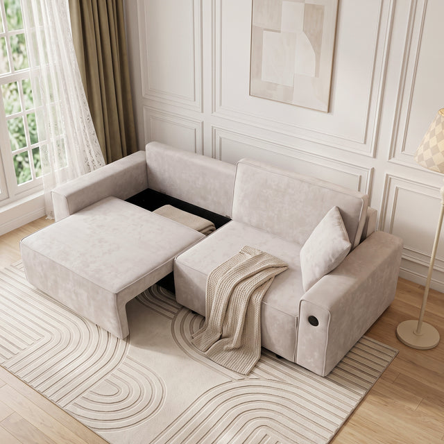 94" 3-in-1 Pull-Out Sleeper Sofa Bed for Living Room, Chenille Beige