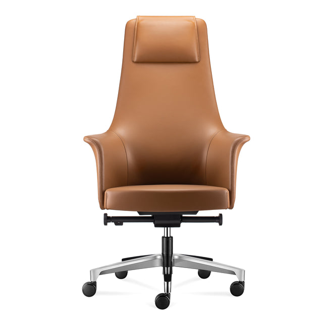 ALFA Ergonomic Executive High-end Leather Office Chair, Headrest Height Adjustable, Blue/Amber