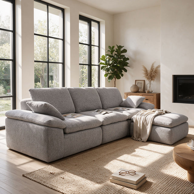 119" L-Shaped Sectional Boneless Couch, Cloud Modular Sofa No Assembly