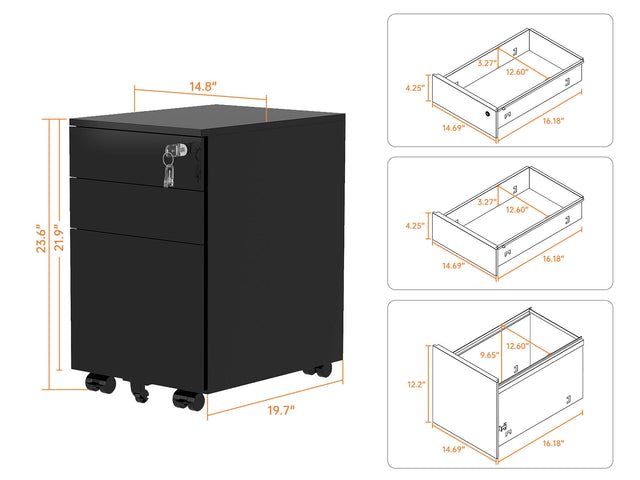 3 Drawer Mobile File Cabinet