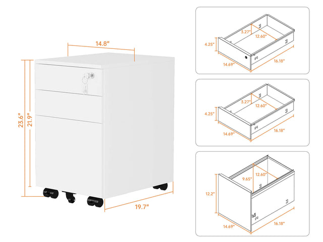 3 Drawer Mobile File Cabinet