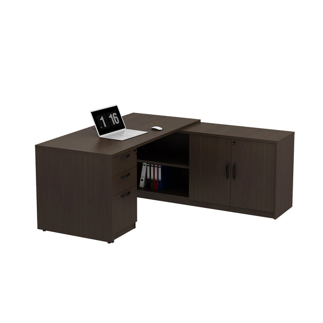 GINO Collection | L-shaped Executive Office Desk with 3 Drawer Cabinet and Side Cabinet