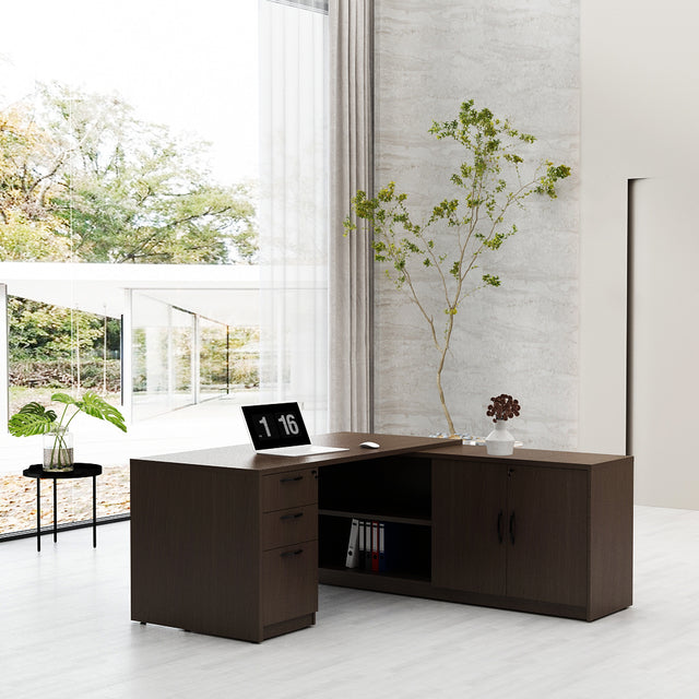 GINO Collection | L-shaped Executive Office Desk with 3 Drawer Cabinet and Side Cabinet