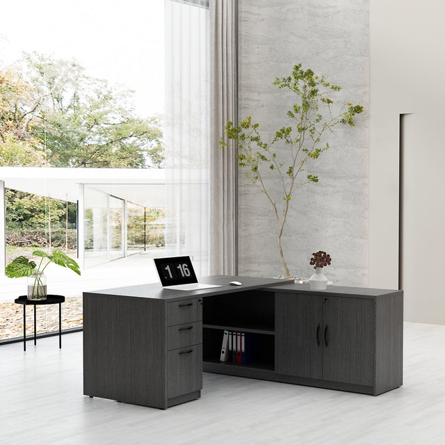 GINO Collection | L-shaped Executive Office Desk with 3 Drawer Cabinet and Side Cabinet