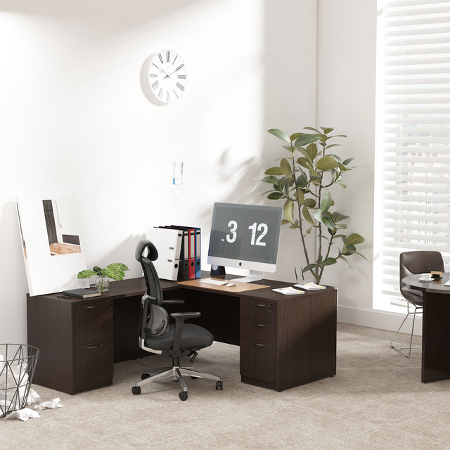 GINO Collection | L-shaped Executive Office Desk with 3 Drawer Cabinet and 2 Drawer Cabinet