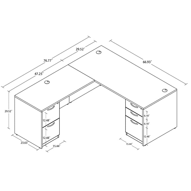 GINO Collection | L-shaped Executive Office Desk with 3 Drawer Cabinet and 2 Drawer Cabinet
