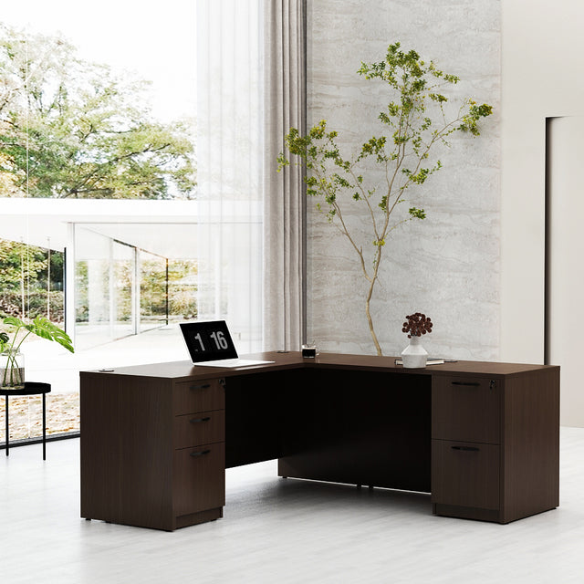 GINO Collection | L-shaped Executive Office Desk with 3 Drawer Cabinet and 2 Drawer Cabinet