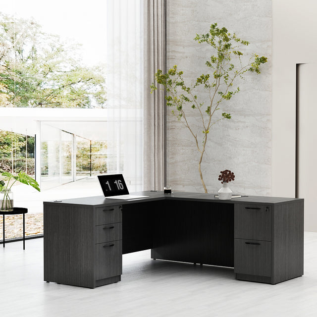 GINO Collection | L-shaped Executive Office Desk with 3 Drawer Cabinet and 2 Drawer Cabinet