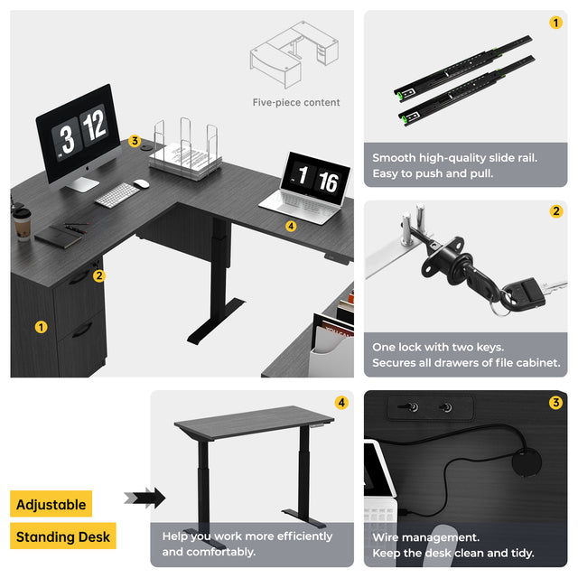 GINO Collection | Modern Bow Front U-shaped Height Adjustable Electric Executive Desk