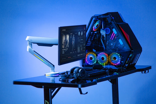 RGB Lighting Gaming Monitor Arm with BUILT-IN CONTROL BUTTON