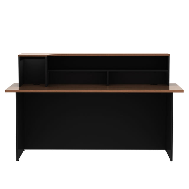 ALFA Rectangle Manufactured Wood Reception Desk with Open Shelves — 71" Wide Front Desk with Cable Management and Privacy Panel