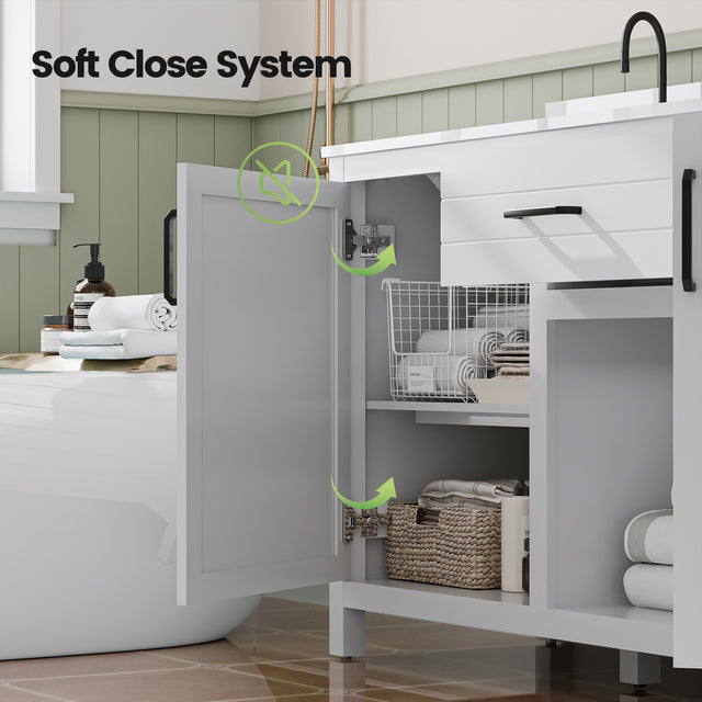 72-Inch Fully Assembled Double Sink Bathroom Vanity with Quartz Countertop & cUPC Ceramic Sinks | Modern White Freestanding Vanity Cabinet