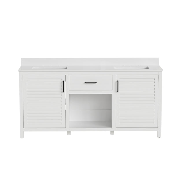 72-Inch Fully Assembled Double Sink Bathroom Vanity with Quartz Countertop & cUPC Ceramic Sinks | Modern White Freestanding Vanity Cabinet