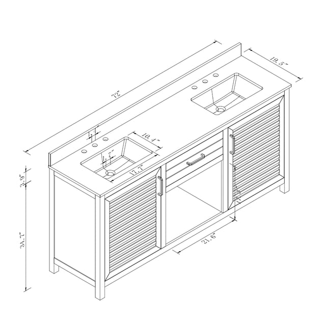 72-Inch Fully Assembled Double Sink Bathroom Vanity with Quartz Countertop & cUPC Ceramic Sinks | Modern White Freestanding Vanity Cabinet