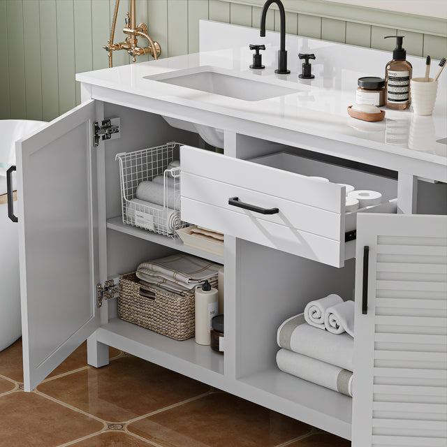 72-Inch Fully Assembled Double Sink Bathroom Vanity with Quartz Countertop & cUPC Ceramic Sinks | Modern White Freestanding Vanity Cabinet