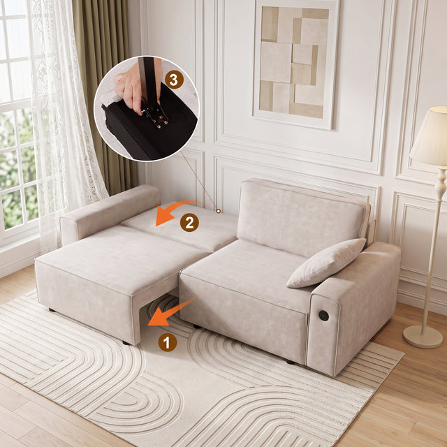 94" 3-in-1 Pull-Out Sleeper Sofa Bed for Living Room, Chenille Beige