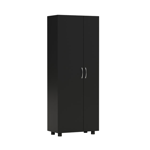 75" H Asymmetrical Storage Cabinet with Adjustable Shelves and Utility Compartment