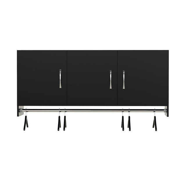 54”Wall Mounted Cabinet with Hanging Rod | 3-Door Storage Cabinet with Adjustable Shelf, Hanging Storage Cupboard for Laundry Room, Mudroom, Garage, Kitchen