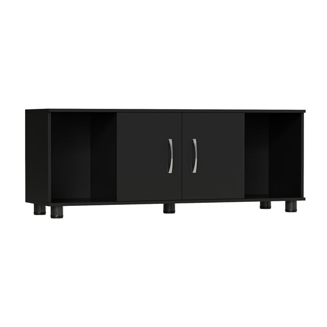 2-Door Storage TV Stand with Open Cubbies for Living Roomor Bedroom | Shoe Organizer Bench for Entryway