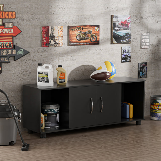 2-Door Storage TV Stand with Open Cubbies for Living Roomor Bedroom | Shoe Organizer Bench for Entryway