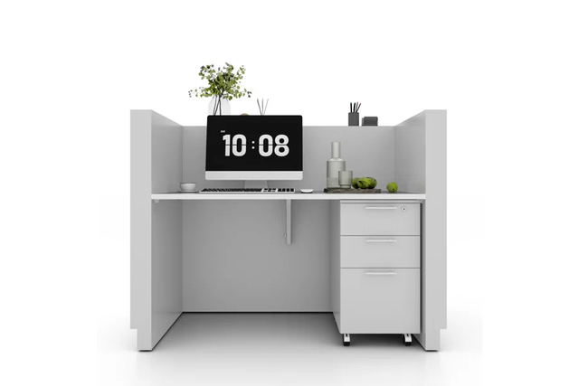 Modern Rectangular Reception Desk With Lockable Cabinet