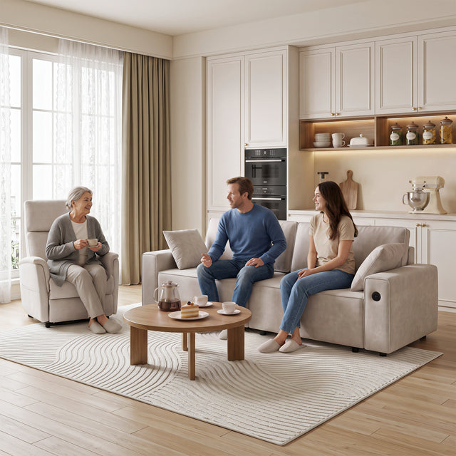 94" 3-in-1 Pull-Out Sleeper Sofa Bed for Living Room, Chenille Beige