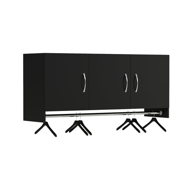 54”Wall Mounted Cabinet with Hanging Rod | 3-Door Storage Cabinet with Adjustable Shelf, Hanging Storage Cupboard for Laundry Room, Mudroom, Garage, Kitchen