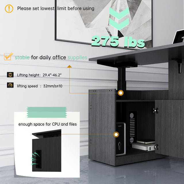 GINO Collection | 76.77'' Height Adjustable Executive Standing desk with Cabinets