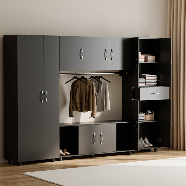 2-Door Storage TV Stand with Open Cubbies for Living Roomor Bedroom | Shoe Organizer Bench for Entryway