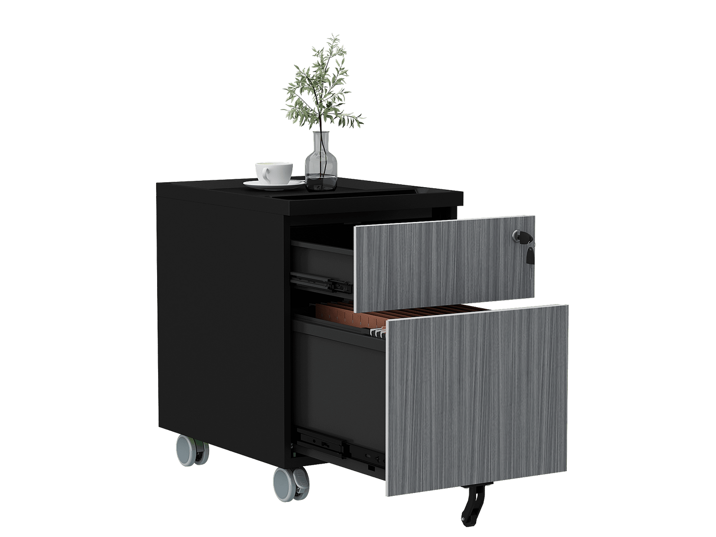 Filing Cabinet | ALFA CUBOX 2-Drawer Gray Black Mobile Vertical File Cabinet with Lock15"