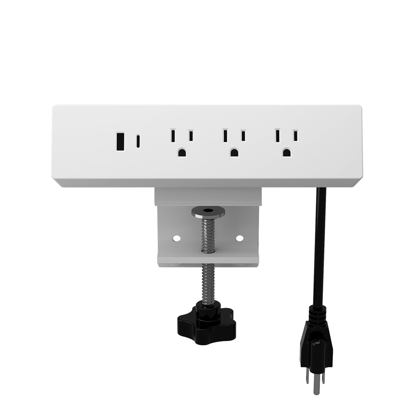 ALFA Desk Clamp Power Strip with USB C Ports, 3 Outlet，AC Outlet Extender, Desk Mount USB Charging Power Station, Cloud White